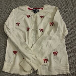 Lands' End Kids Ivory Sweater with Red Bow Details